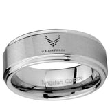 5, 8mm US Air Force Step Edge Silver Tungsten Carbide Laser Engraved Ring
