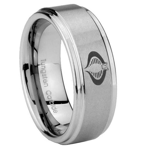 10mm Cobra Step Edges Brushed Tungsten Carbide Engraved Ring