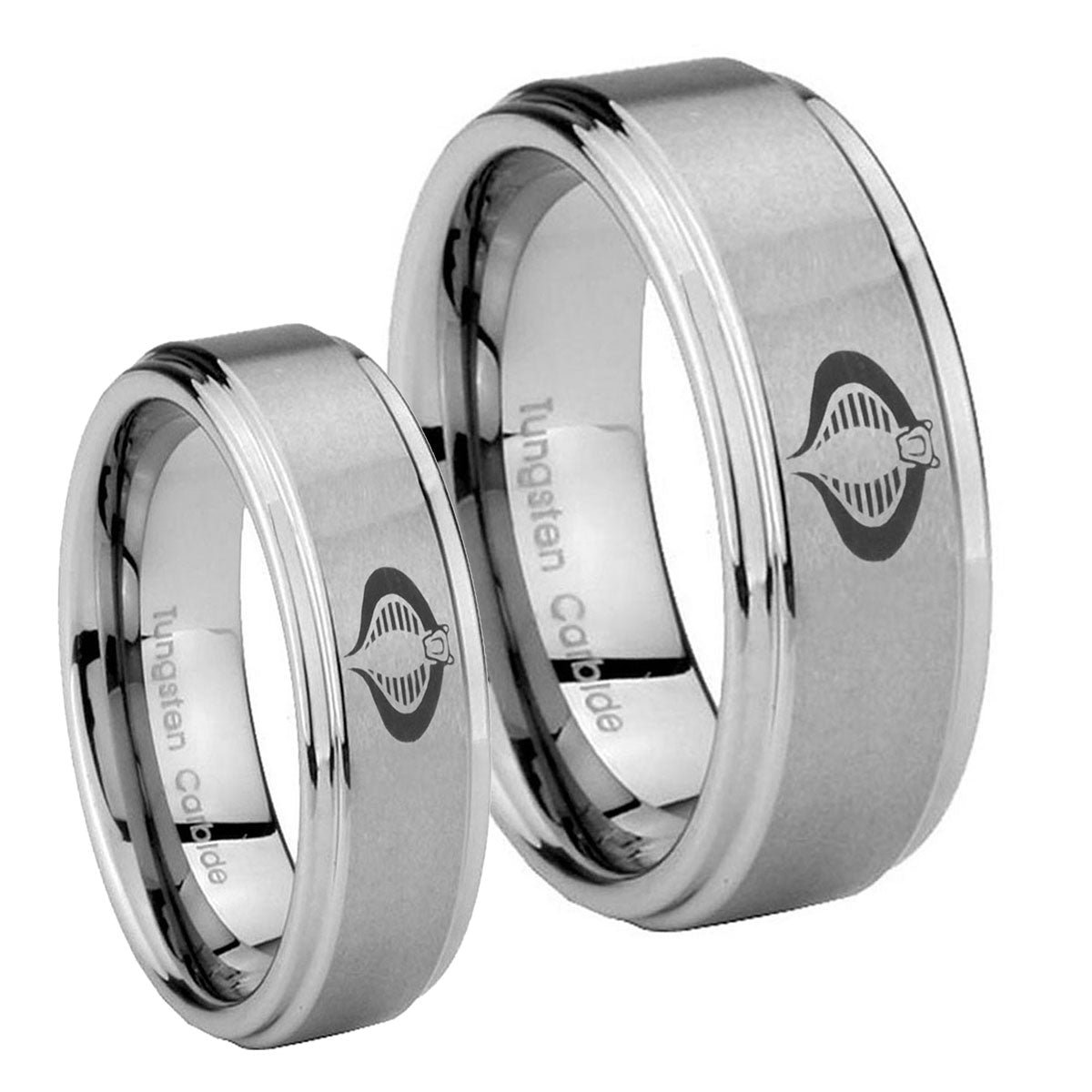 Cobra Step Edges Brushed Tungsten Couple Wedding Bands