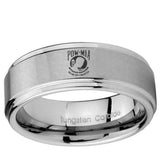 5, 8mm Military Pow Step Edge Brushed Tungsten Ring