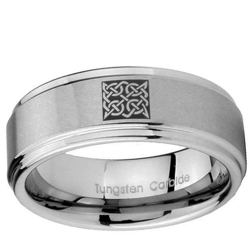 10mm Celtic Design Step Edge Brushed Tungsten Ring