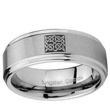 5, 8mm Celtic Design Step Edge Brushed Tungsten Ring