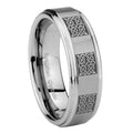 8mm Multiple Celtic Step Edge Silver Tungsten Ring Engraved