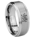 8mm Dragon Step Edges Brushed Silver Tungsten Promised Ring