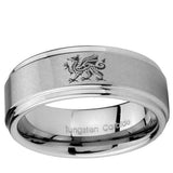 5, 8mm Dragon Step Edge Brushed Tungsten Ring