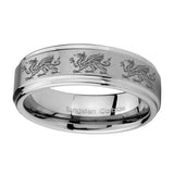 8mm-Multiple-Dragon-Step-Edges-Brushed-Tungsten-Carbide-Men's-Bands-Ring