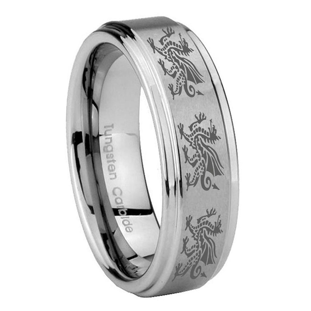10mm Multiple Dragon Step Edges Brushed Tungsten Carbide Rings for Men