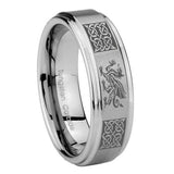 8mm Multiple Dragon Celtic Step Edges Brushed Tungsten Mens Engagement Band