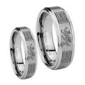 Multiple Dragon Celtic Step Edges Brushed Tungsten Couple Rings