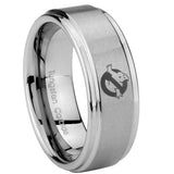 Bride and Groom Ghostbusters Step Edges Brushed Tungsten Men's Bands Ring Set