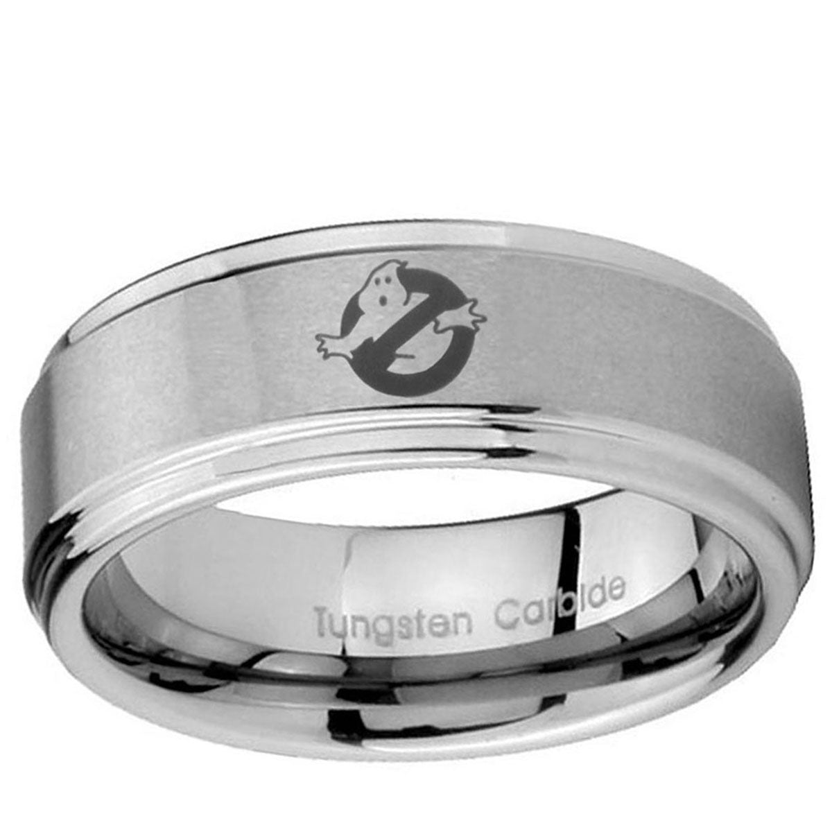10mm Ghostbusters Step Edge Brushed Tungsten Ring