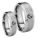 Bride and Groom Ghostbusters Step Edges Brushed Tungsten Men's Bands Ring Set
