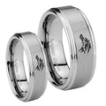 Wolf Step Edges Brushed Tungsten Bridal Set Rings
