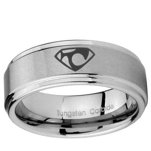 10mm House of Van Step Edge Brushed Tungsten Carbide Mens Ring