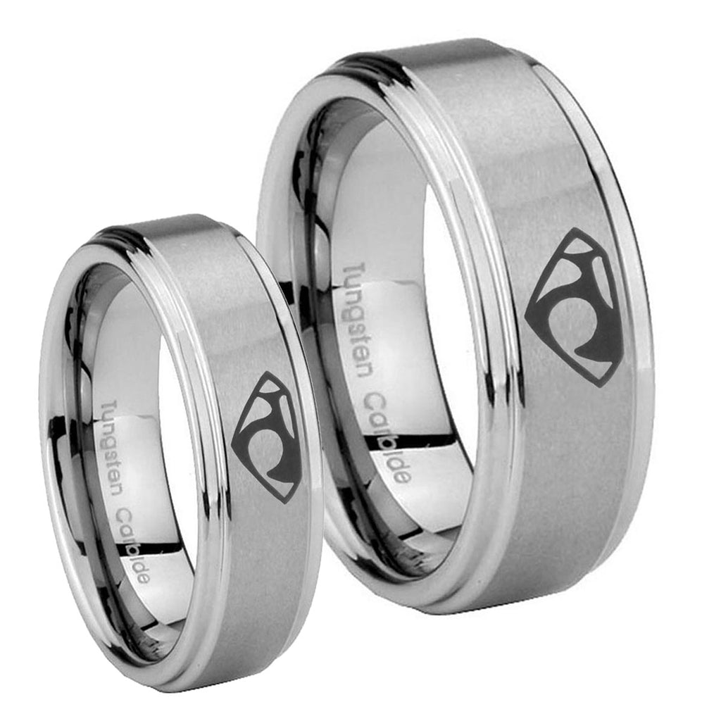 House of Van Step Edges Brushed Tungsten Wedding Set Ring
