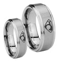 House of Van Step Edges Brushed Tungsten Wedding Set Ring