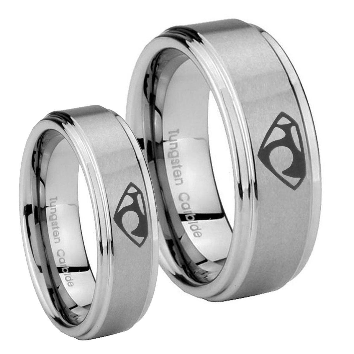 House of Van Step Edges Brushed Tungsten Wedding Set Ring