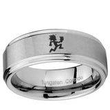 5, 8mm Hatchet Man Step Edge Brushed Tungsten Ring