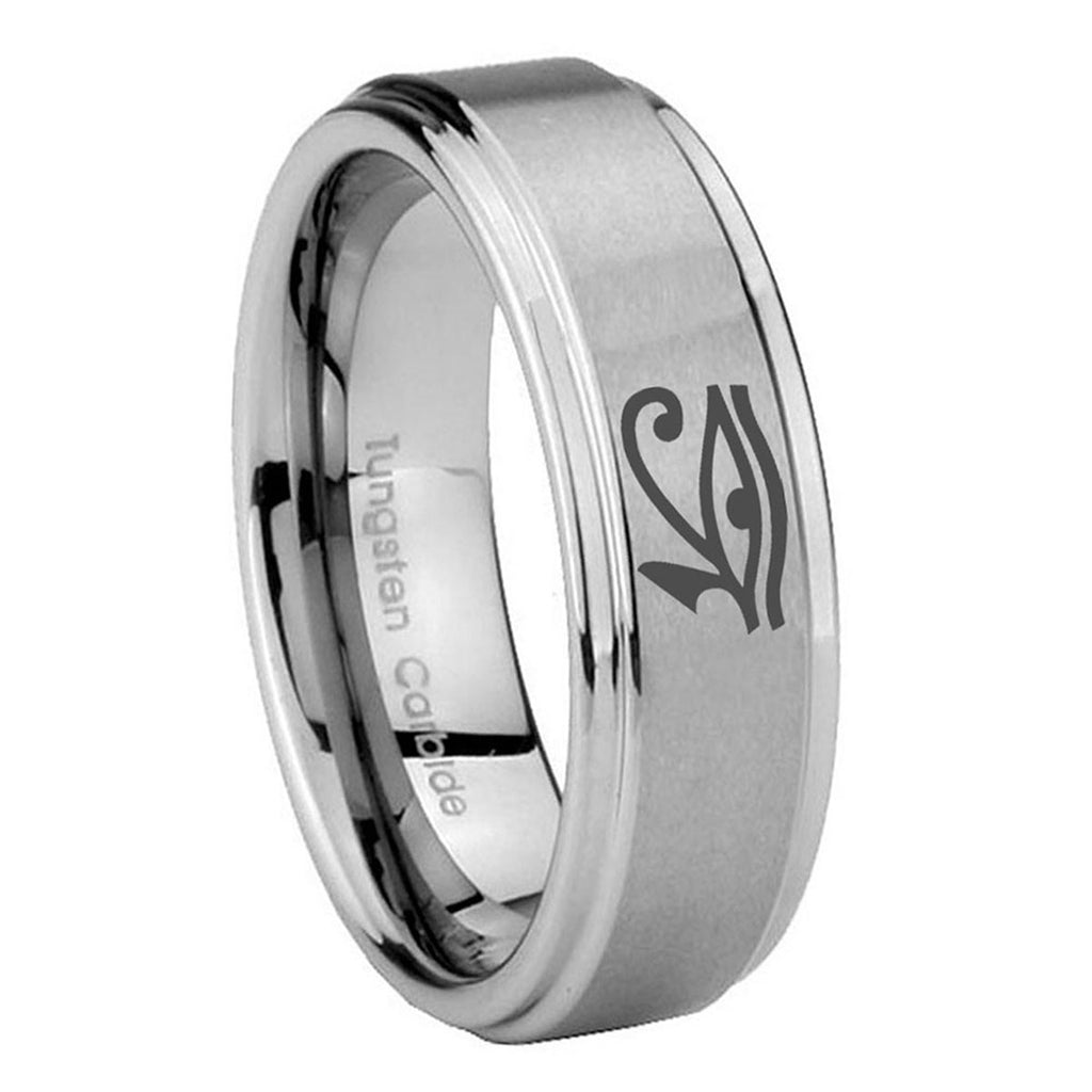 8mm Seeing Eye Step Edges Brushed Silver Tungsten Ring