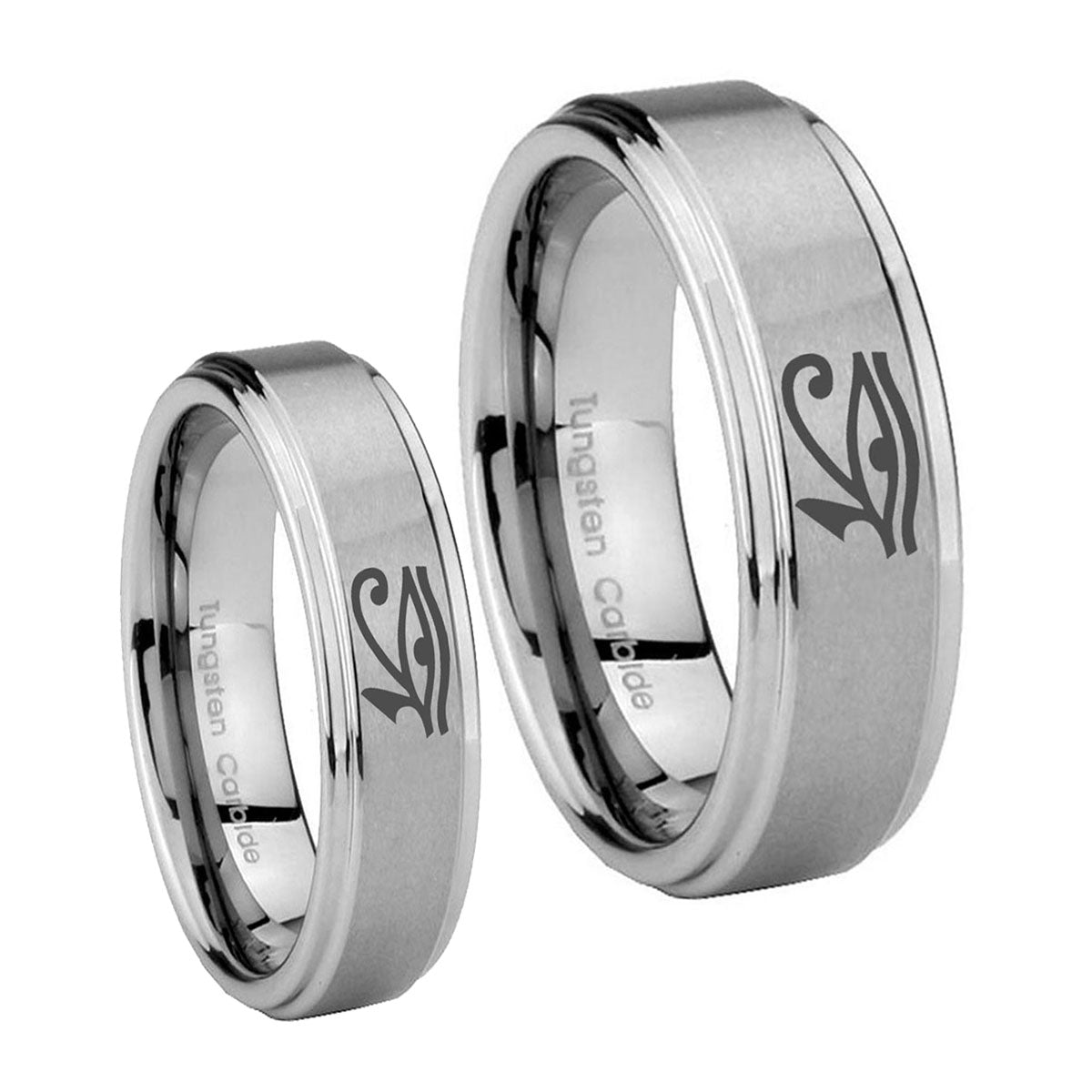 Seeing Eye Step Edges Brushed Tungsten Bridal Set Rings