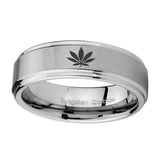 8mm-Marijuana-Leaf-Step-Edges-Brushed-Tungsten-Carbide-Wedding-Band-Mens