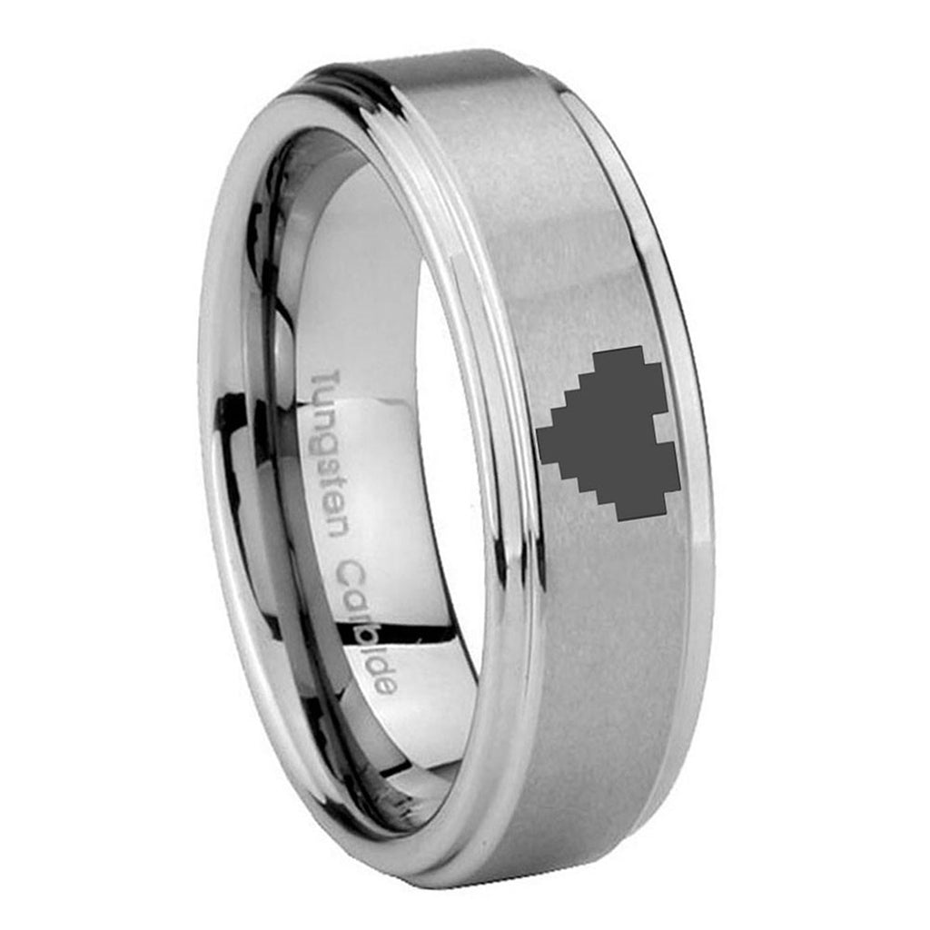 10mm Step Edges Zelda Heart Tungsten Carbide Silver Men's Ring