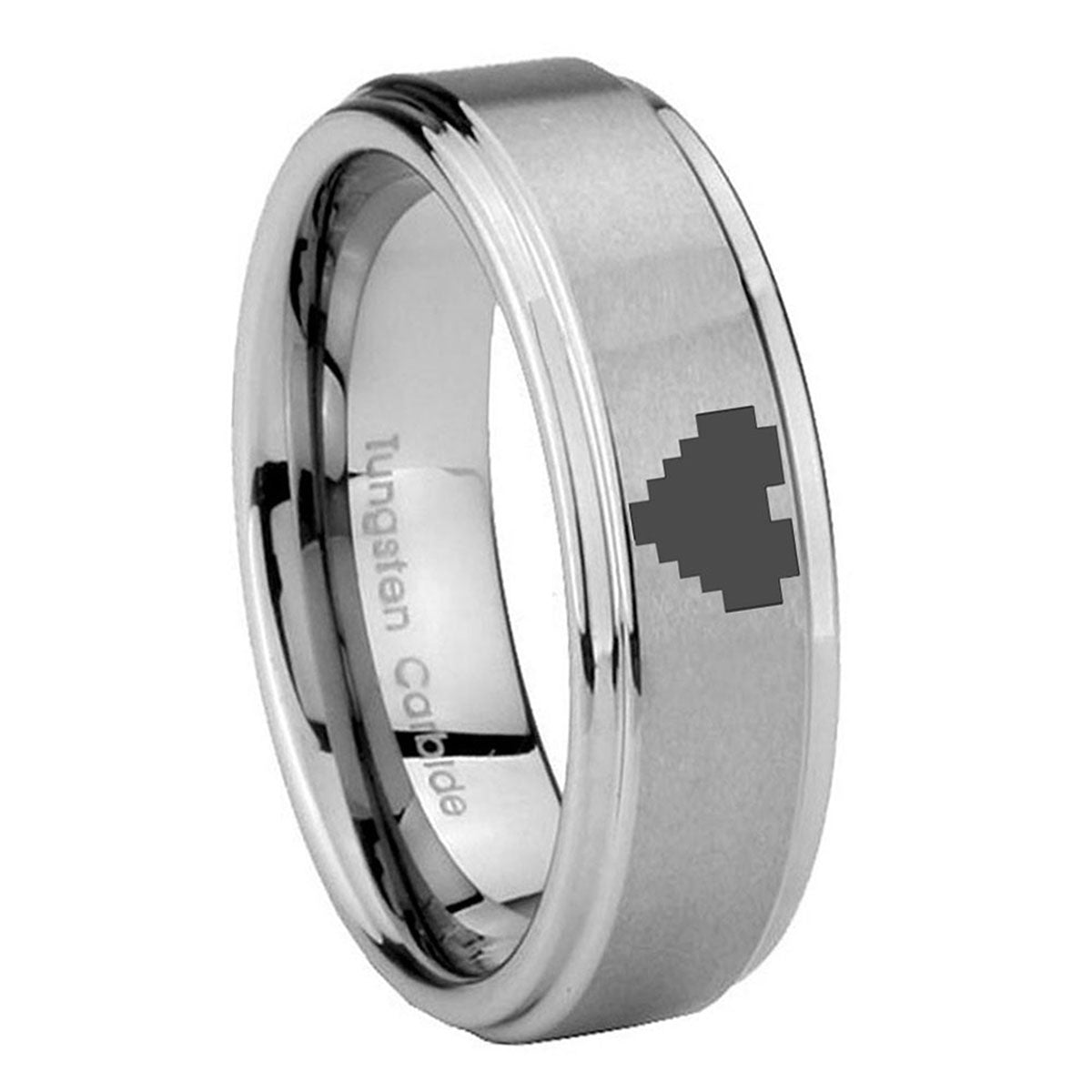 10mm Step Edges Zelda Heart Tungsten Carbide Silver Men's Ring