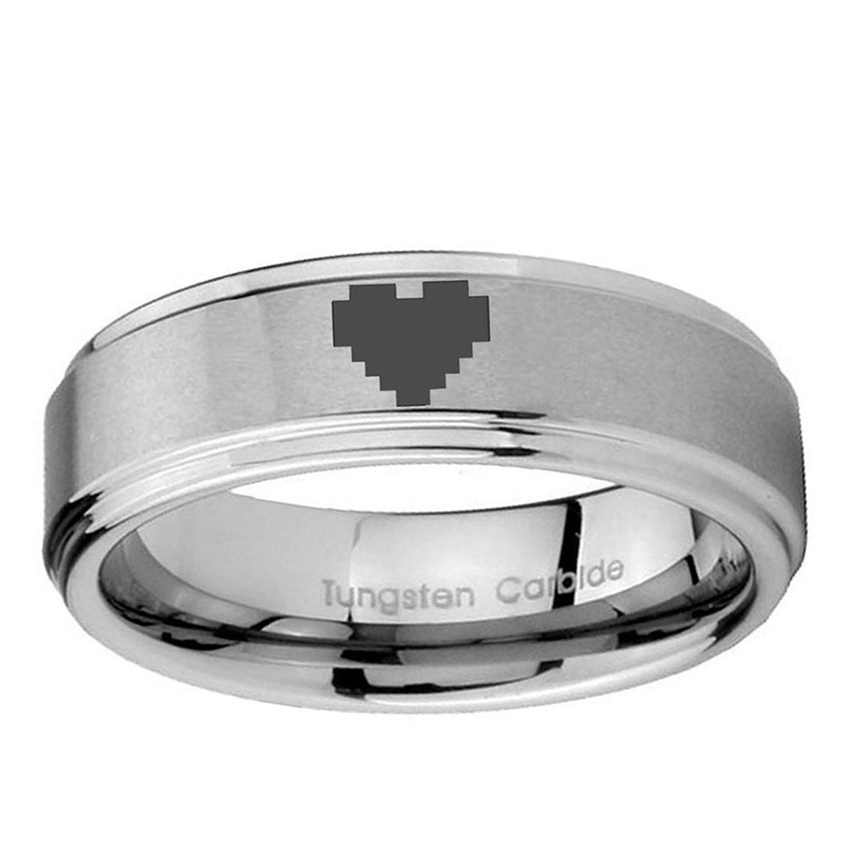 5mm Zelda Heart Step Edges Silver Tungsten Engraved Ring