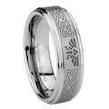 8mm Celtic Zelda Step Edges Brushed Silver Tungsten Ring