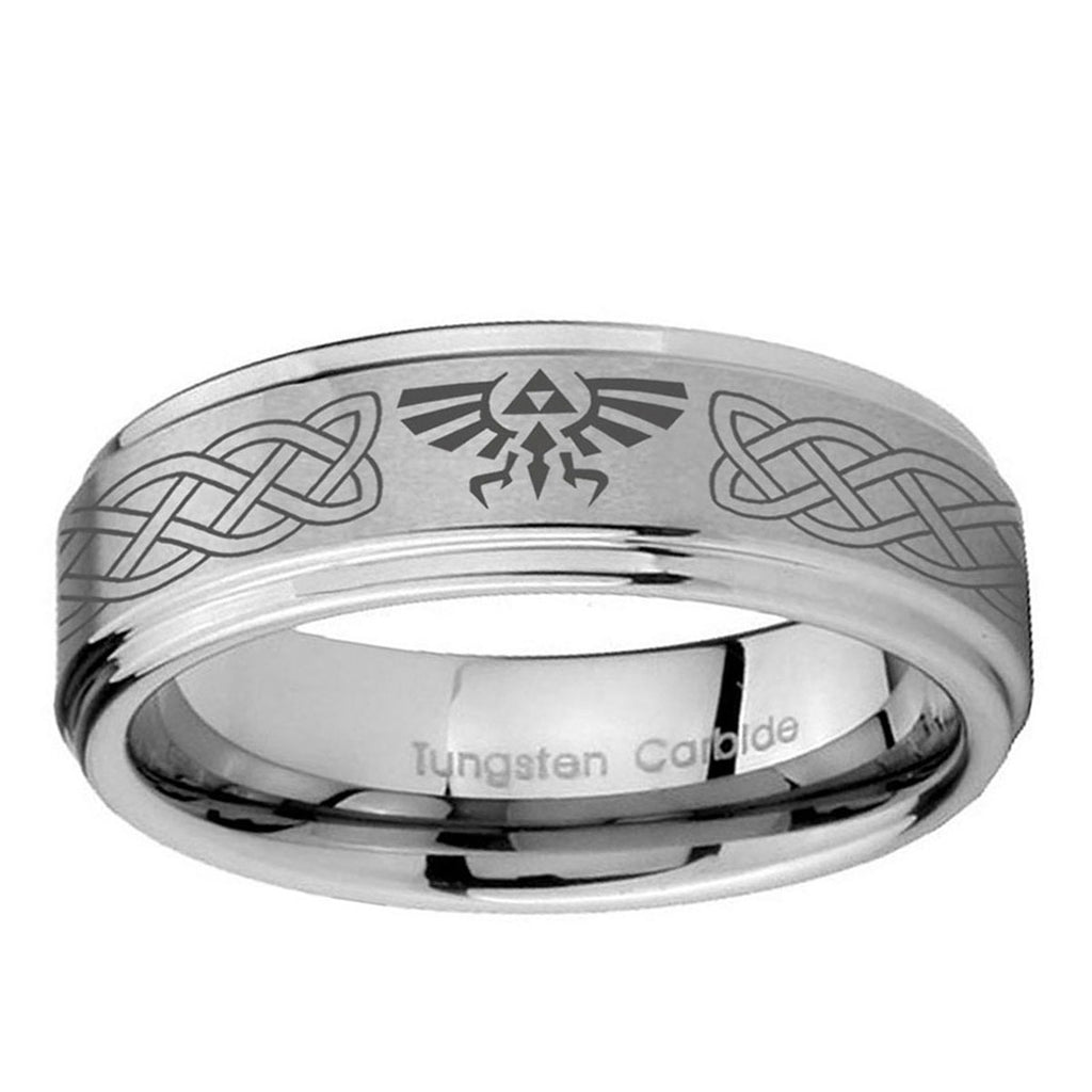 10mm Celtic Zelda Step Edge Brushed Tungsten Ring