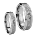 Celtic Zelda Step Edges Brushed Tungsten Wedding Set Ring
