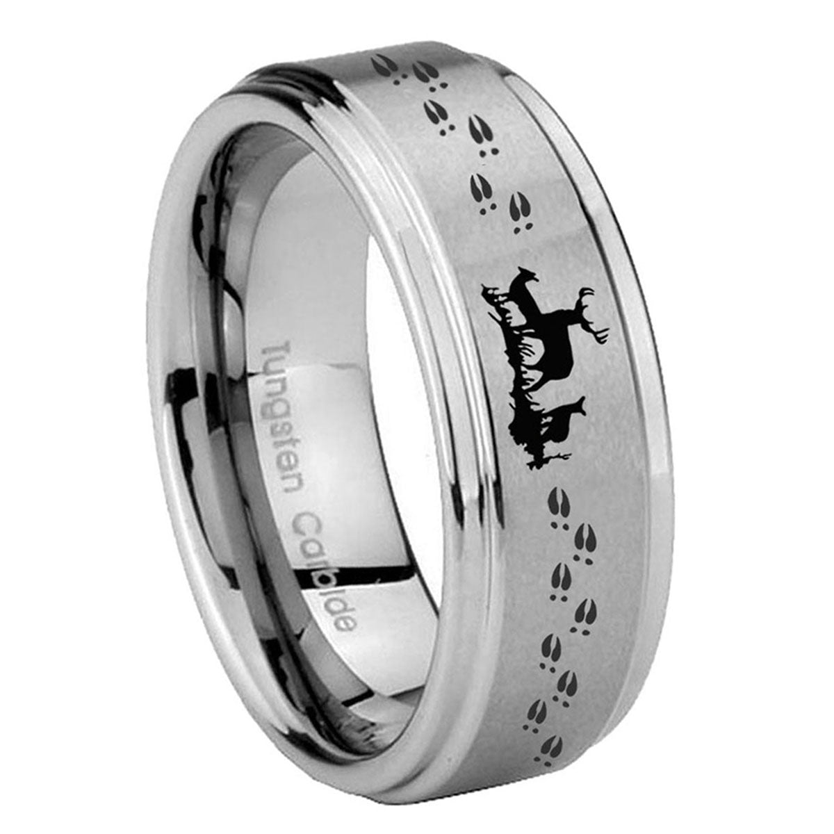 10mm Deer Hunting Step Edges Brushed Tungsten Carbide Men's Wedding Ring