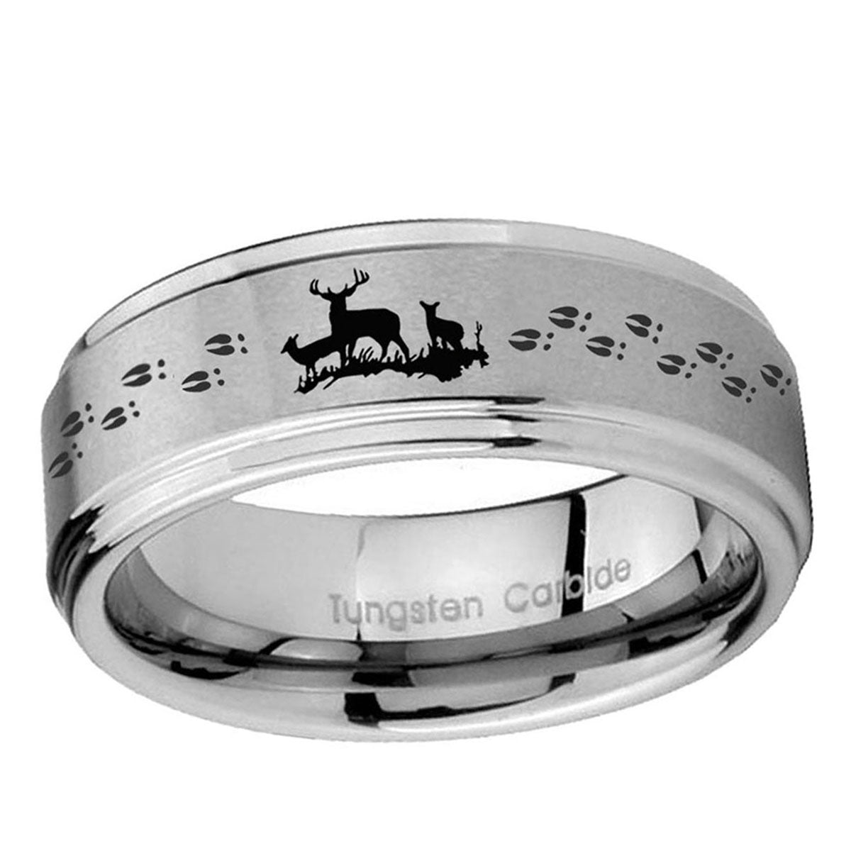 10mm Deer Hunting Step Edge Brushed Tungsten Ring