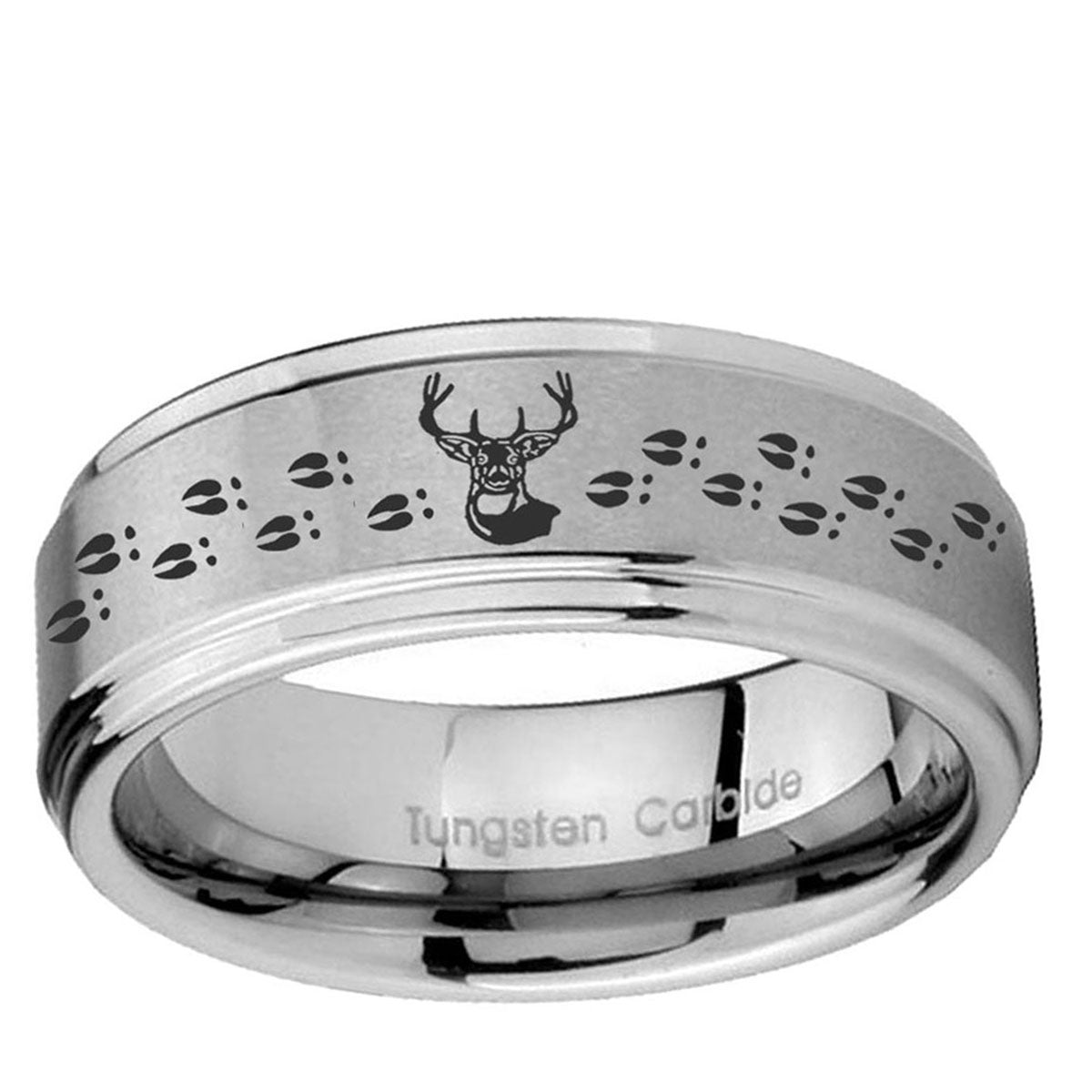 5mm Deer Antler Step Edges Brushed Silver Tungsten Ring