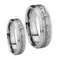 Heart Beat forever Heart always Step Edges Brushed Tungsten Mens Band Set