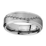 10mm-Baseball-Stitch-Step-Edges-Brushed-Tungsten-Carbide-Men's-Ring