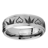 10mm Hearts and Crowns Step Edge Brushed Tungsten Ring