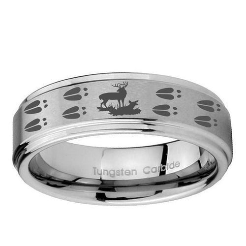 5mm Deer Hunting Tracks Step Edge Silver Tungsten Band