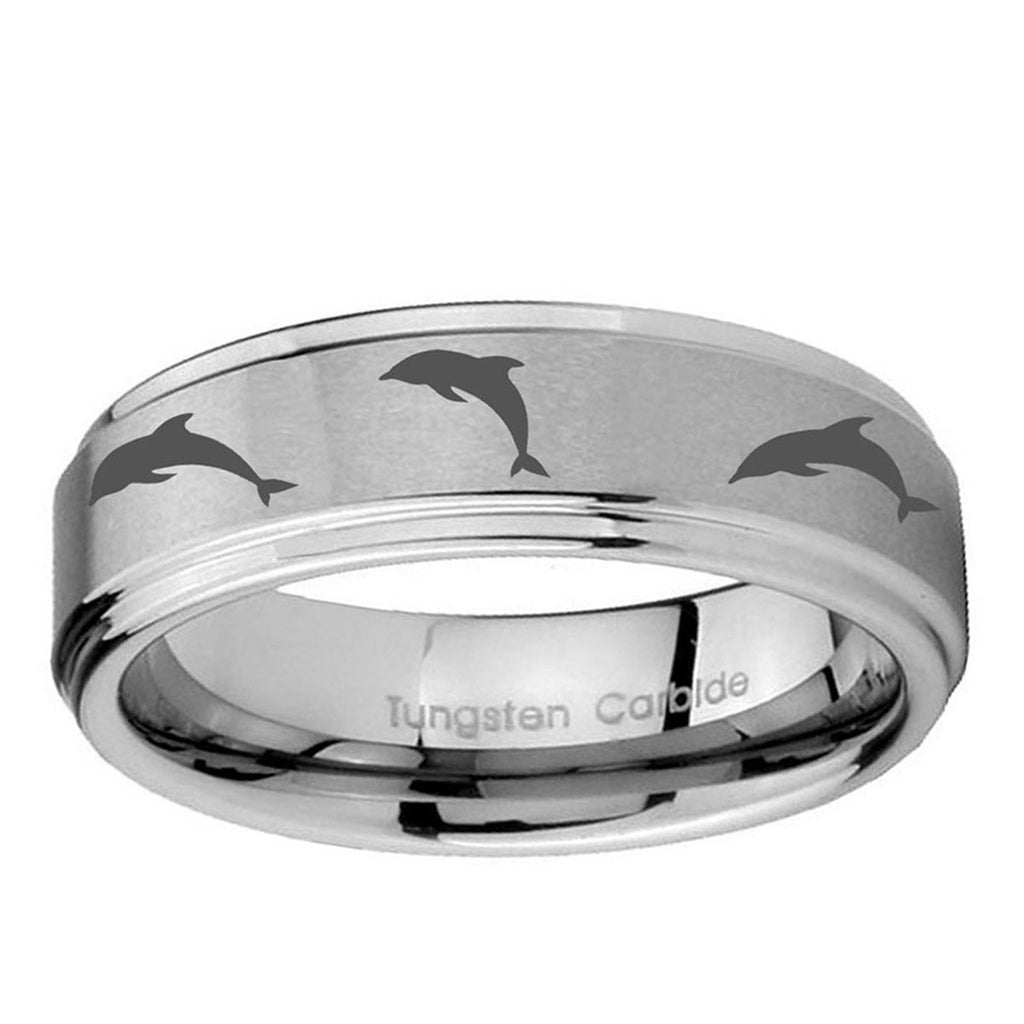 10mm Dolphins Step Edge Brushed Tungsten Ring