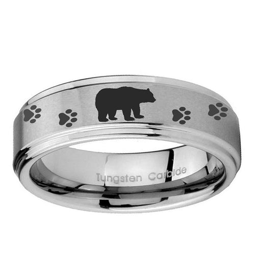 5mm Bear Paw Step Edges Brushed Silver Tungsten Ring