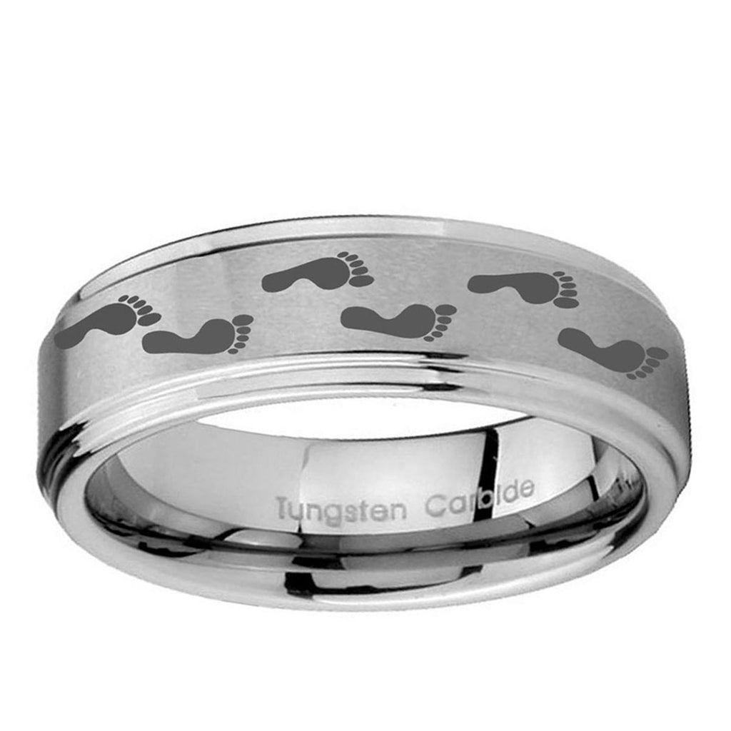 10mm Foot Print Step Edge Brushed Tungsten Ring