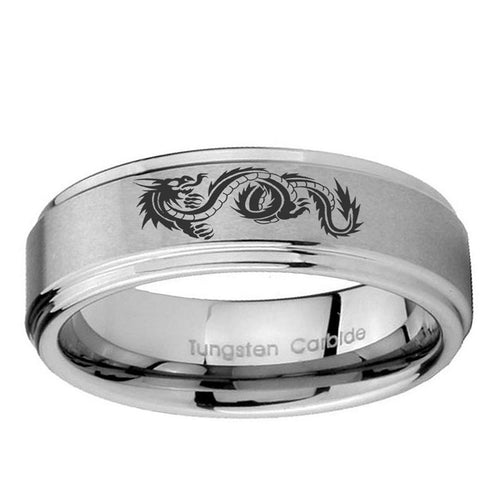 5mm Dragon Step Edges Brushed Silver Tungsten Men Bands
