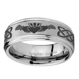 8mm-Irish-Claddagh-Step-Edges-Brushed-Tungsten-Carbide-Men's-Engagement-Band