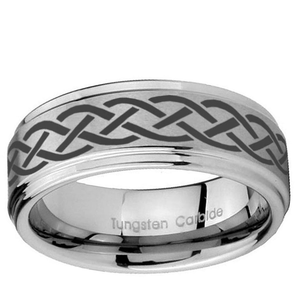 10mm Celtic Knot Step Edge Brushed Tungsten Ring