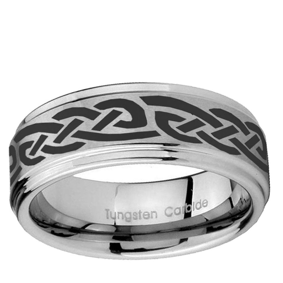 10mm Celtic Knot Infinity Love Step Edge Brushed Tungsten Ring