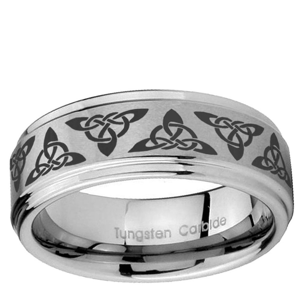5mm Celtic Knot Step Edges Brushed Silver Tungsten Ring
