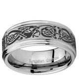 10mm Celtic Knot Dragon Step Edge Brushed Tungsten Ring