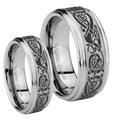 Celtic Knot Dragon Step Edges Brushed Tungsten Wedding Set Ring