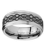 10mm-Celtic-Knot-Step-Edges-Brushed-Tungsten-Carbide-Men's-Band-Ring