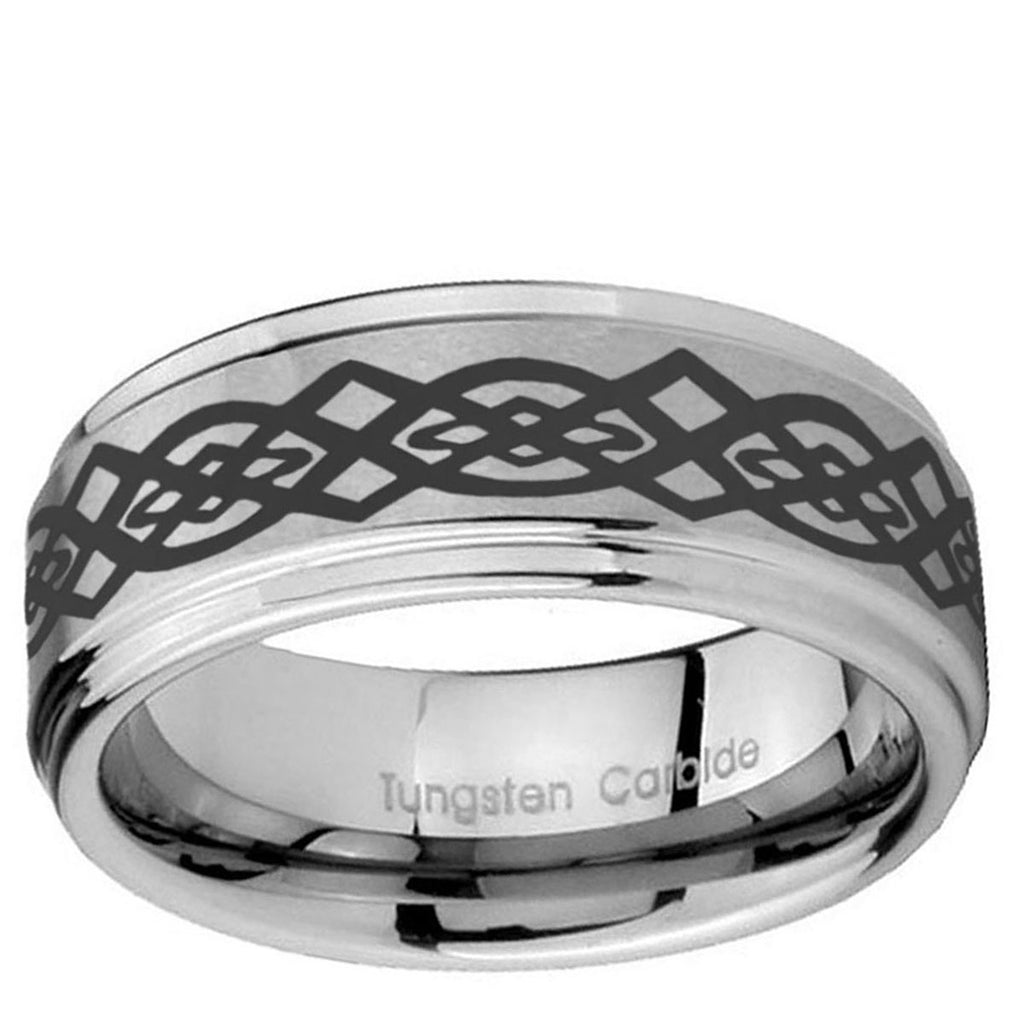 5mm Celtic Knot Step Edges Brushed Silver Tungsten Ring